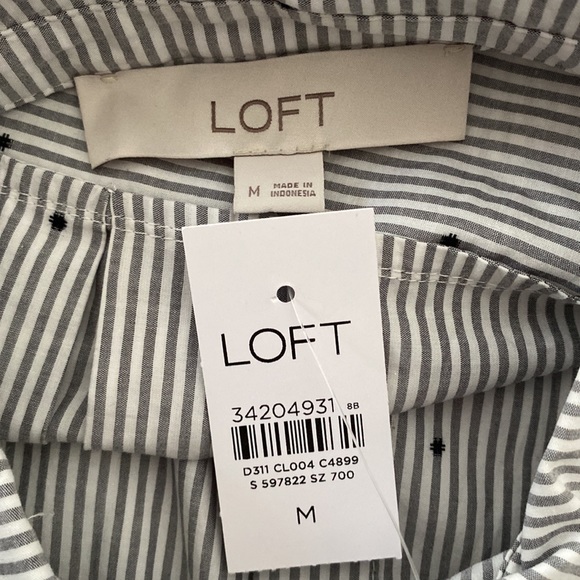 LOFT Men's Medium Gray/White Stripe W/Navy dot Lg Sl Button Up Shirt NWT - Picture 5 of 6
